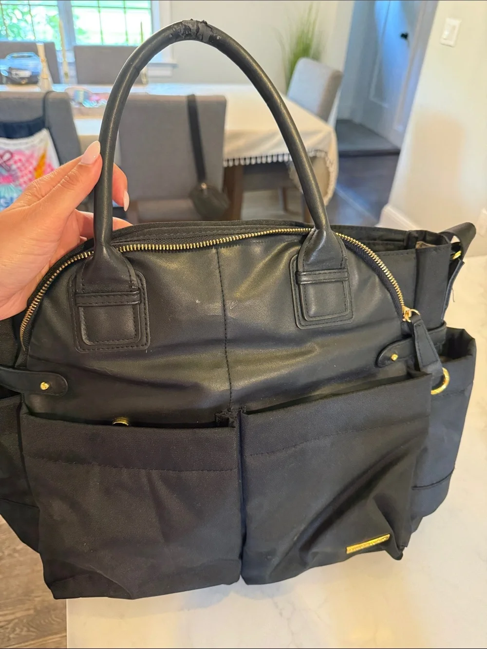 Skip Hop Black Baby Diaper Bag Tote with Gold Accents